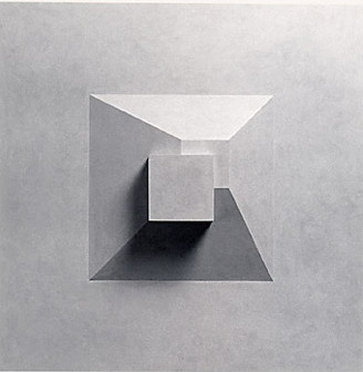 Norvin Leineweber: Pyramidenrelief 4/95, 1995, Holz, Karton, verputzt, 96 x 96 x 16 cm